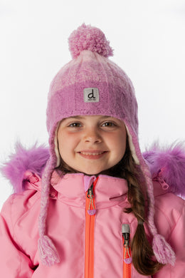 Bonnet d'hiver péruvien en tricot avec pompom violet rosé