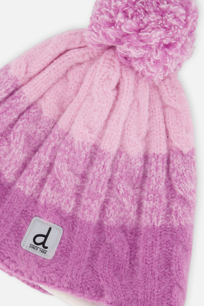 Bonnet d'hiver péruvien en tricot avec pompom violet rosé