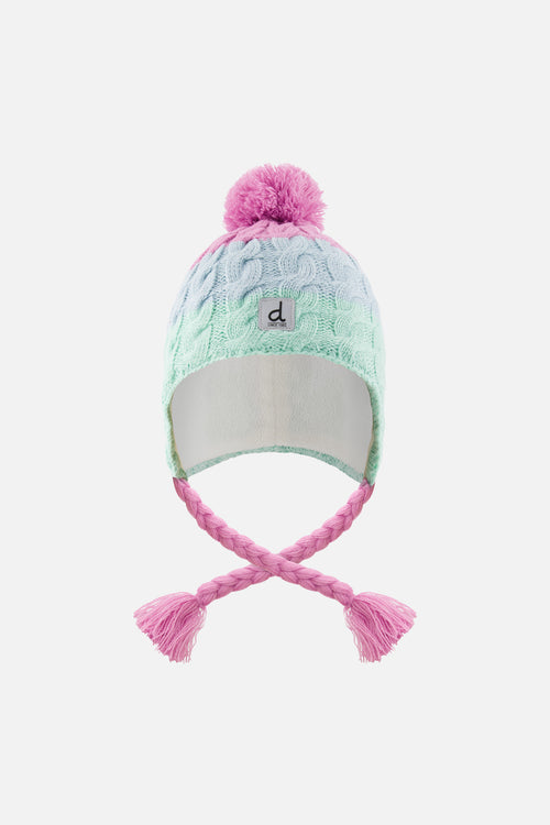 Winter Peruvian Knit Hat With Pompom Mint Green, Light Blue And Pinkish Violet