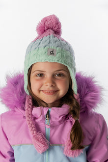 Winter Peruvian Knit Hat With Pompom Mint Green, Light Blue And Pinkish Violet