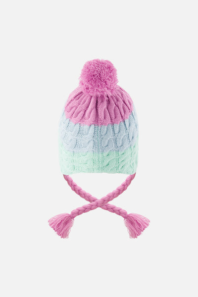 Winter Peruvian Knit Hat With Pompom Mint Green, Light Blue And Pinkish Violet