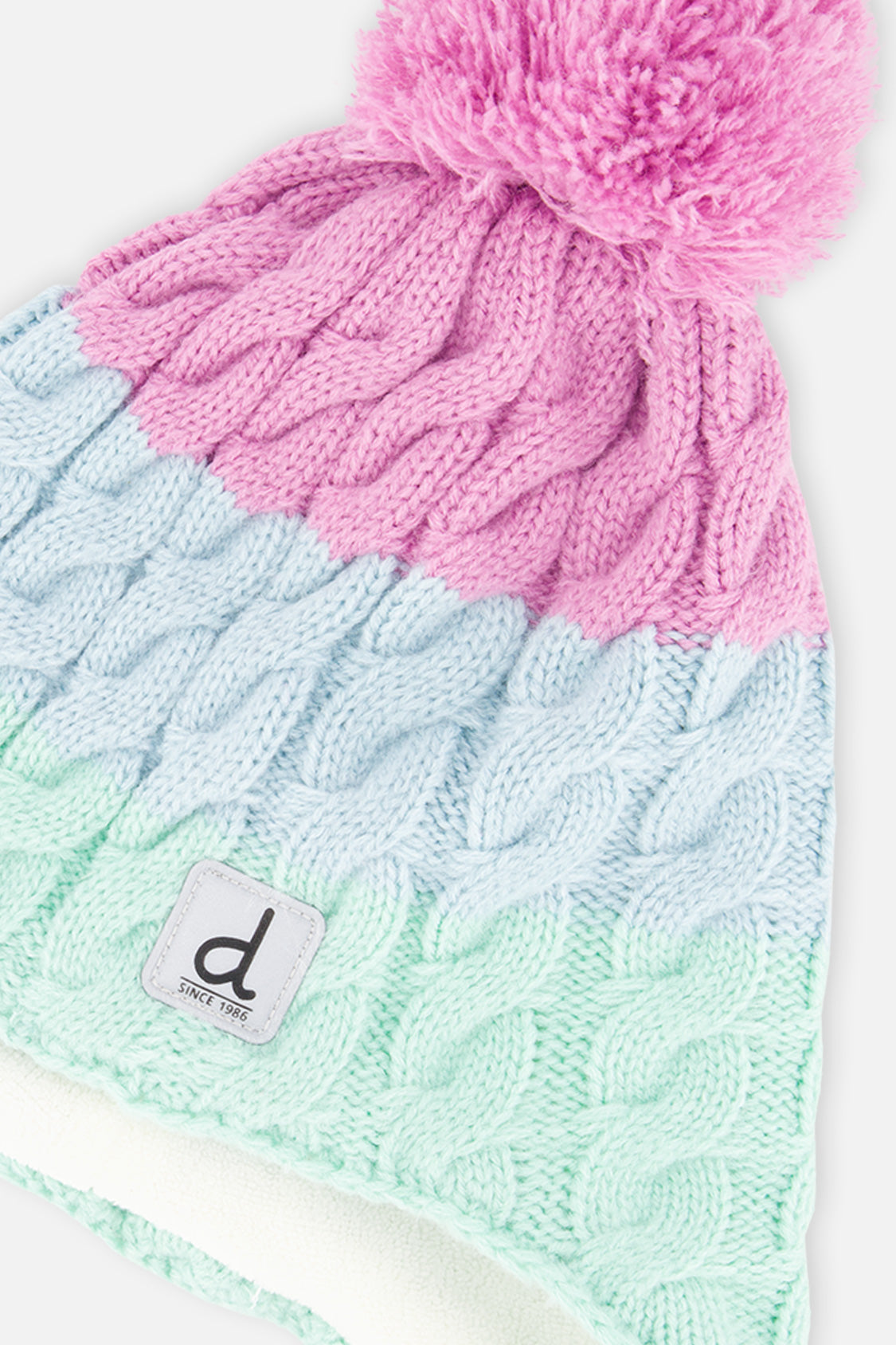 Winter Peruvian Knit Hat With Pompom Mint Green, Light Blue And Pinkish Violet