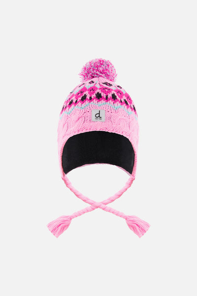 Winter Peruvian Knit Hat With Pompom Mint Green, Light Blue And Pinkish Violet