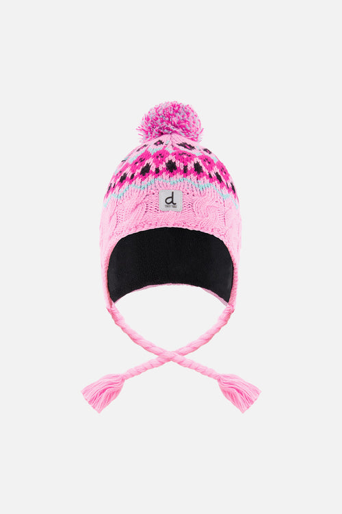Winter Peruvian Knit Hat With Pompom Mint Green, Light Blue And Pinkish Violet