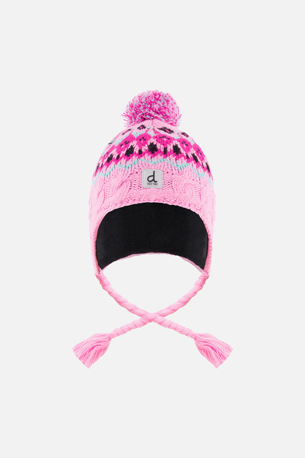 Winter Peruvian Knit Hat With Pompom Mint Green, Light Blue And Pinkish Violet