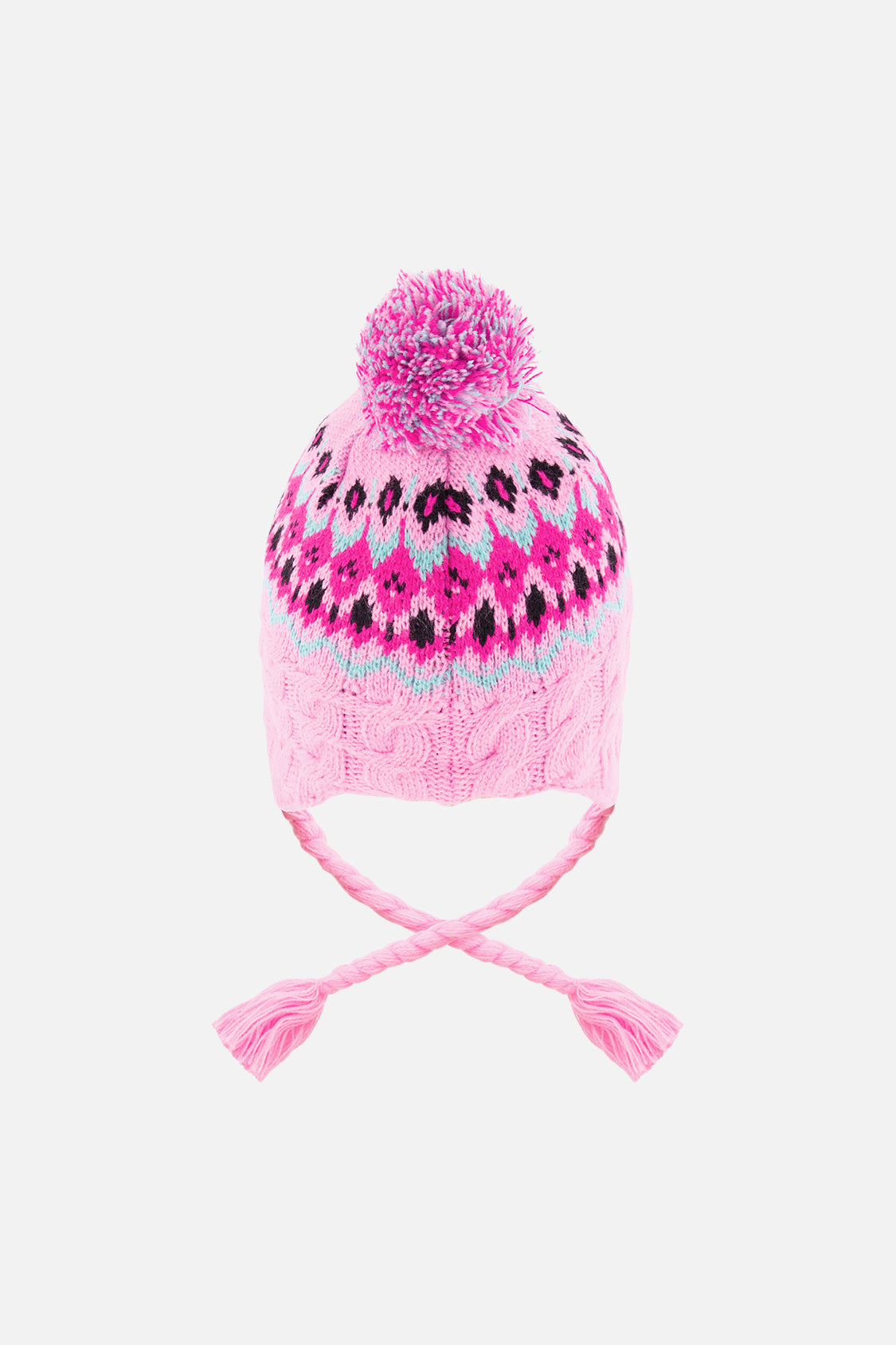 Winter Peruvian Knit Hat With Pompom Mint Green, Light Blue And Pinkish Violet