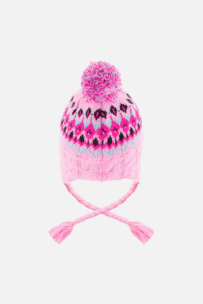 Winter Peruvian Knit Hat With Pompom Mint Green, Light Blue And Pinkish Violet