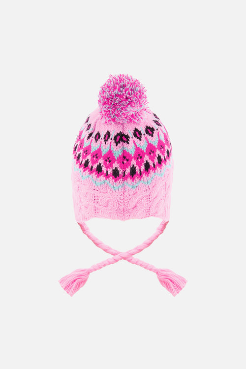 Winter Peruvian Knit Hat With Pompom Mint Green, Light Blue And Pinkish Violet
