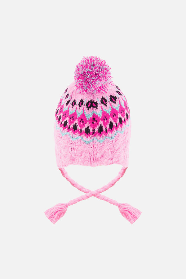 Winter Peruvian Knit Hat With Pompom Mint Green, Light Blue And Pinkish Violet