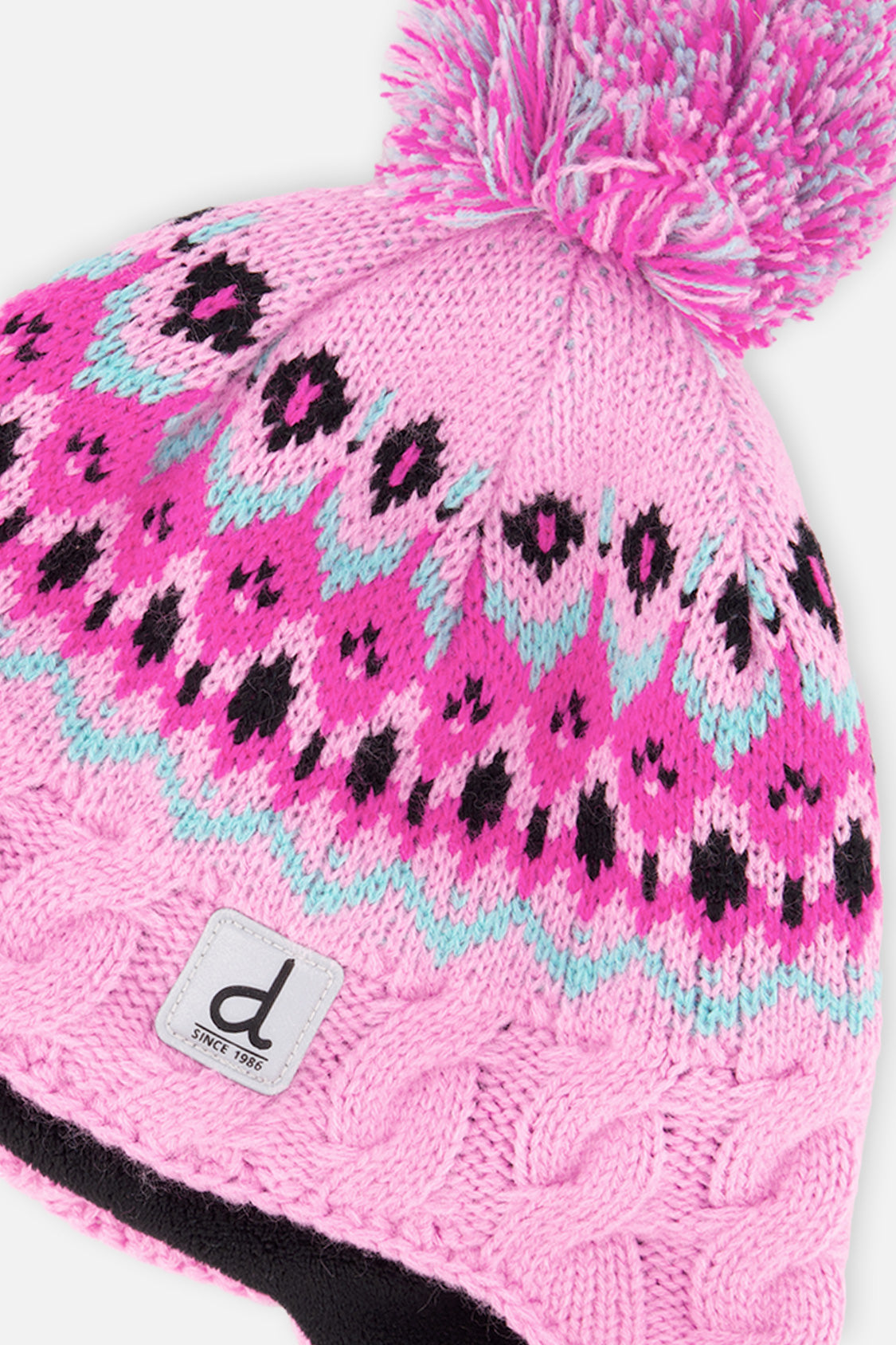 Winter Peruvian Knit Hat With Pompom Mint Green, Light Blue And Pinkish Violet