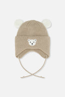 Baby Winter Knit Hat With Ear Flaps And Ears Light Taupe - J10ZA03_01870