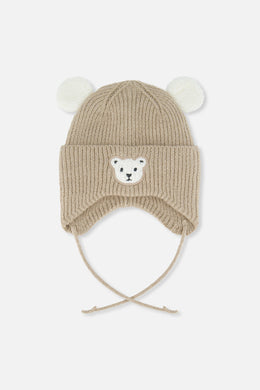 Baby Winter Knit Hat With Ear Flaps And Ears Light Taupe - J10ZA03_01870