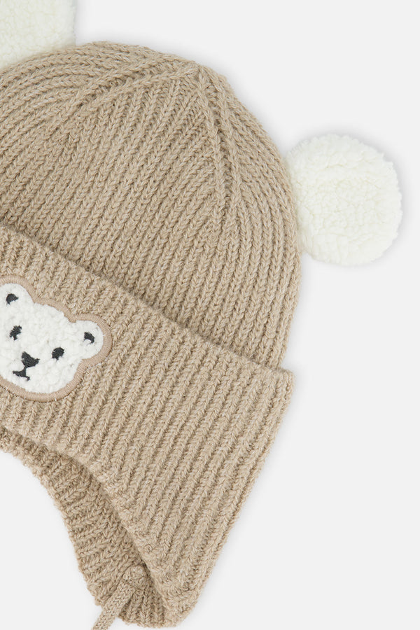 Baby Winter Knit Hat With Ear Flaps And Ears Light Taupe - J10ZA03_01870