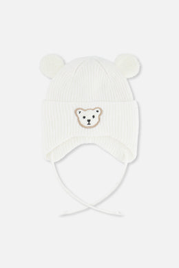 Baby Winter Knit Hat With Ear Flaps And Ears Off-White - J10ZA03_01880