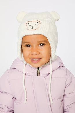 Baby Winter Knit Hat With Ear Flaps And Ears Off-White - J10ZA03_01880