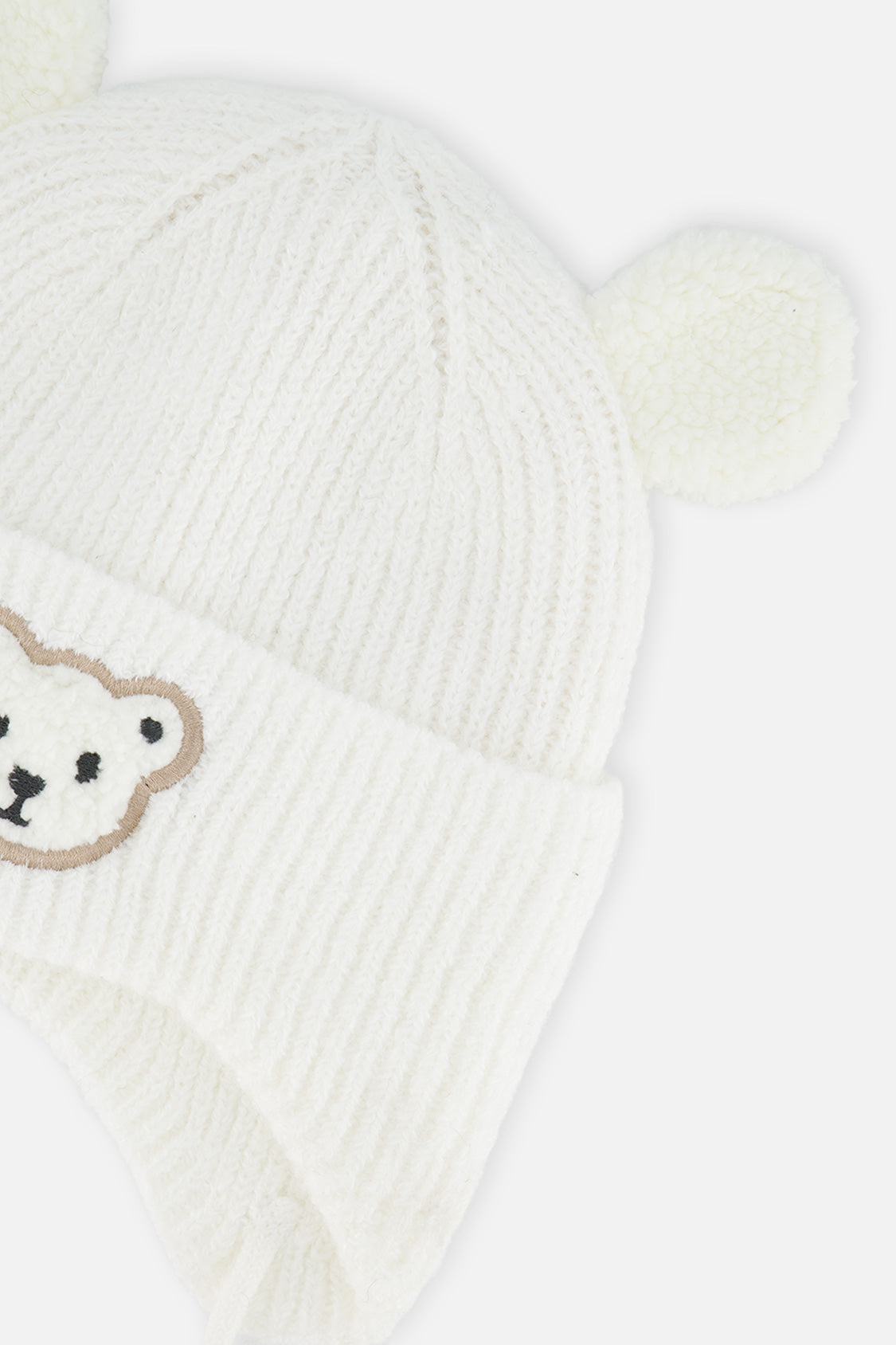 Baby Winter Knit Hat With Ear Flaps And Ears Off-White - J10ZA03_01880