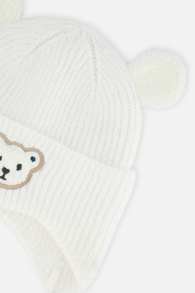 Baby Winter Knit Hat With Ear Flaps And Ears Off-White - J10ZA03_01880