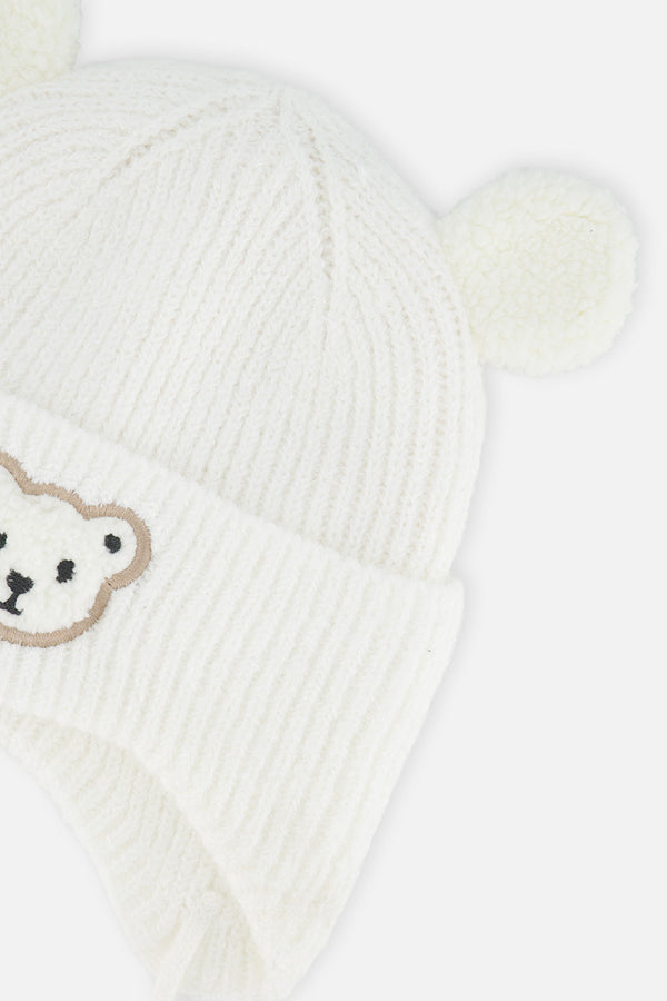 Baby Winter Knit Hat With Ear Flaps And Ears Off-White - J10ZA03_01880