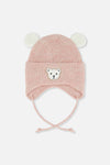 Baby Winter Knit Hat With Ear Flaps And Ears Pale Dusty Pink - J10ZA03_06220
