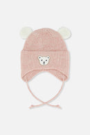 Baby Winter Knit Hat With Ear Flaps And Ears Pale Dusty Pink - J10ZA03_06220