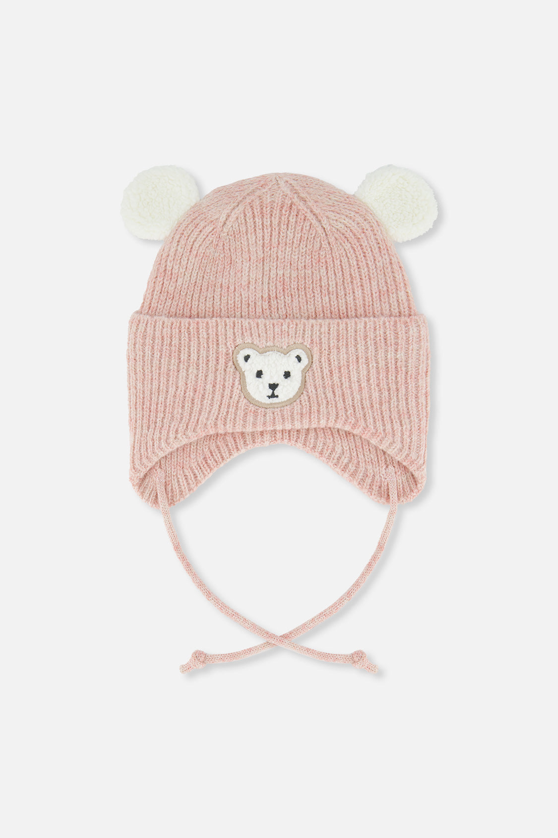 Baby Winter Knit Hat With Ear Flaps And Ears Pale Dusty Pink - J10ZA03_06220