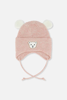 Baby Winter Knit Hat With Ear Flaps And Ears Pale Dusty Pink - J10ZA03_06220