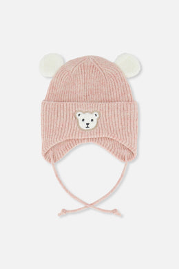 Baby Winter Knit Hat With Ear Flaps And Ears Pale Dusty Pink - J10ZA03_06220