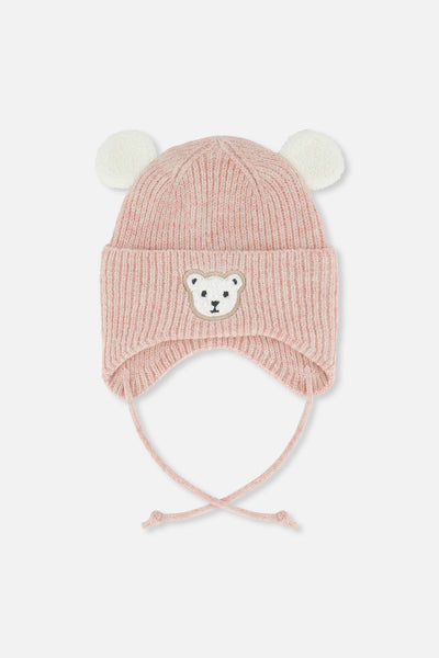 Baby Winter Knit Hat With Ear Flaps And Ears Pale Dusty Pink - J10ZA03_06220