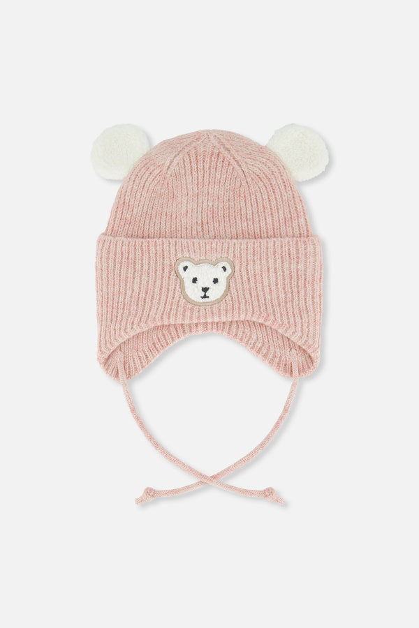 Baby Winter Knit Hat With Ear Flaps And Ears Pale Dusty Pink - J10ZA03_06220