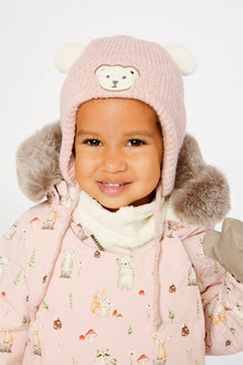 Baby Winter Knit Hat With Ear Flaps And Ears Pale Dusty Pink - J10ZA03_06220