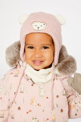 Baby Winter Knit Hat With Ear Flaps And Ears Pale Dusty Pink - J10ZA03_06220