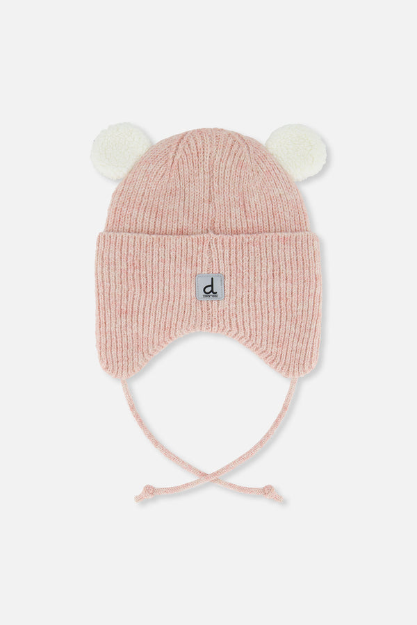 Baby Winter Knit Hat With Ear Flaps And Ears Pale Dusty Pink - J10ZA03_06220