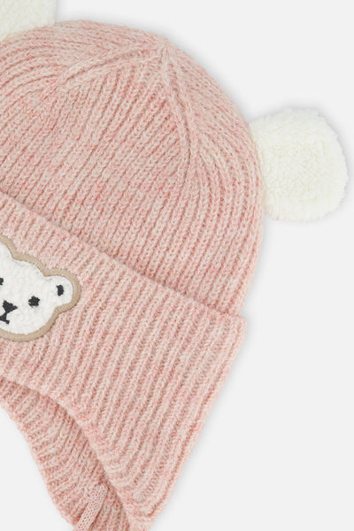 Baby Winter Knit Hat With Ear Flaps And Ears Pale Dusty Pink - J10ZA03_06220