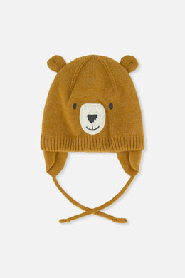 Baby Bear Winter Knit Hat With Ear Flaps And Ears Brown Sugar - J10ZA04_01740