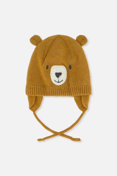 Baby Bear Winter Knit Hat With Ear Flaps And Ears Brown Sugar - J10ZA04_01740