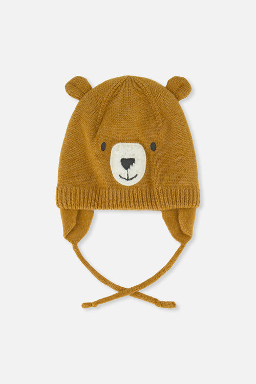 Baby Bear Winter Knit Hat With Ear Flaps And Ears Brown Sugar - J10ZA04_01740