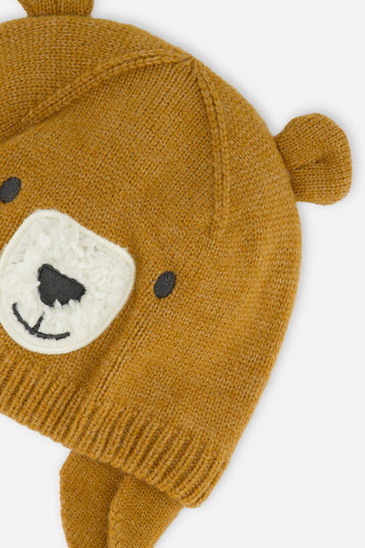 Baby Bear Winter Knit Hat With Ear Flaps And Ears Brown Sugar - J10ZA04_01740