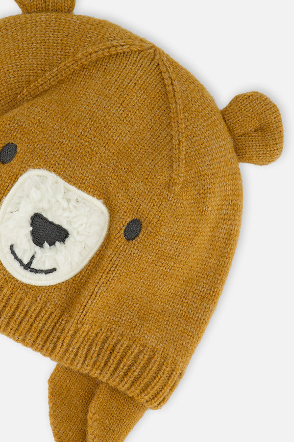 Baby Bear Winter Knit Hat With Ear Flaps And Ears Brown Sugar - J10ZA04_01740