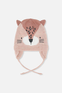 Bonnet d'hiver léopard en tricot avec oreillettes et oreilles vieux rose pâle pour bébé