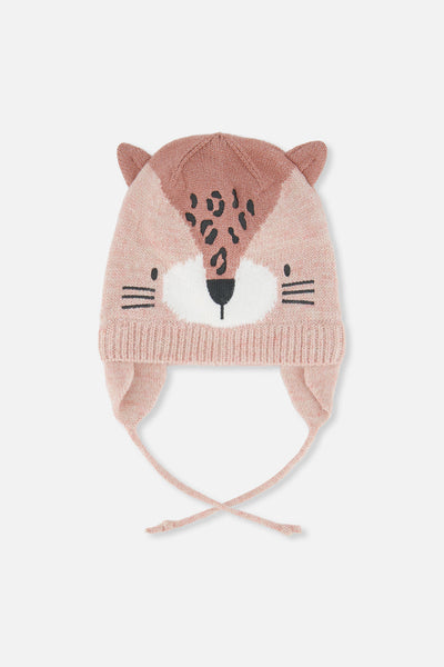 Baby Leopard Winter Knit Hat With Ear Flaps And Ears Pale Dusty Pink - J10ZA05_06220