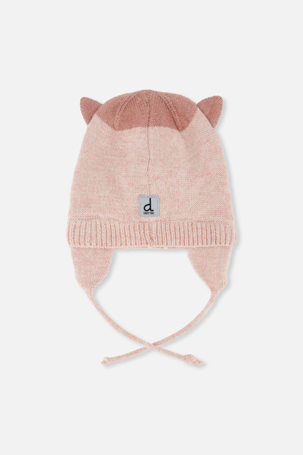 Baby Leopard Winter Knit Hat With Ear Flaps And Ears Pale Dusty Pink - J10ZA05_06220