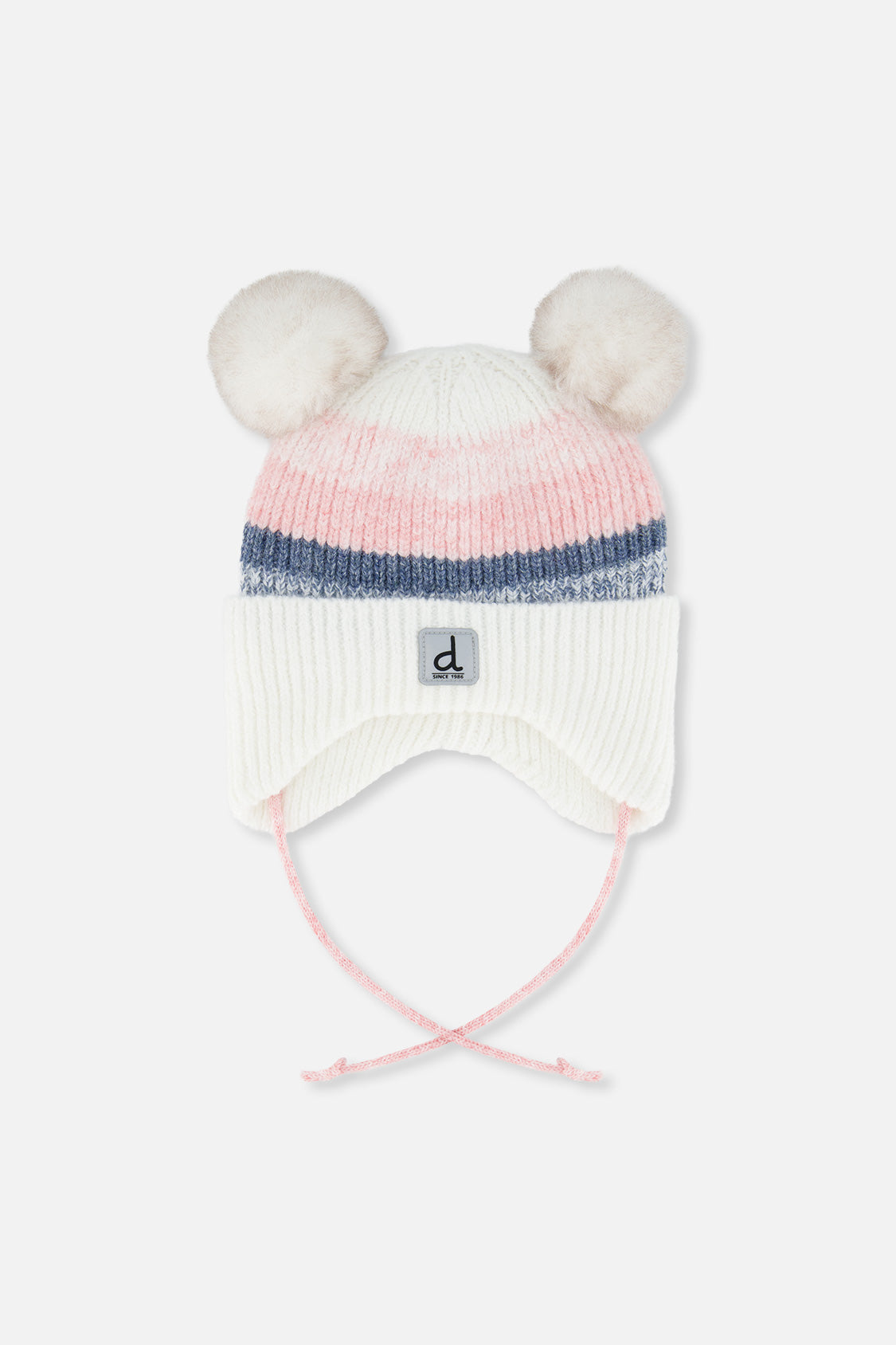 Baby Winter Knit Hat With Ear Flaps And Pompoms Off-White, Pink And Blue - J10ZA06_01880