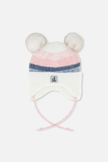 Baby Winter Knit Hat With Ear Flaps And Pompoms Off-White, Pink And Blue - J10ZA06_01880