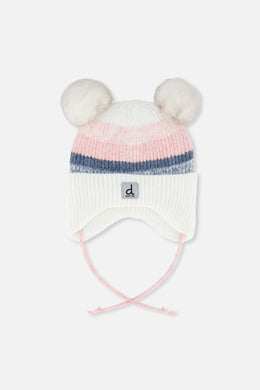 Baby Winter Knit Hat With Ear Flaps And Pompoms Off-White, Pink And Blue - J10ZA06_01880