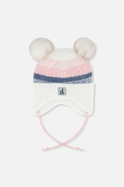 Baby Winter Knit Hat With Ear Flaps And Pompoms Off-White, Pink And Blue - J10ZA06_01880