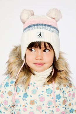 Baby Winter Knit Hat With Ear Flaps And Pompoms Off-White, Pink And Blue - J10ZA06_01880