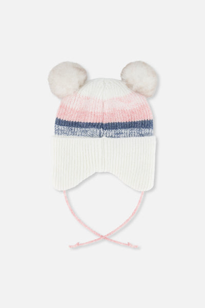 Baby Winter Knit Hat With Ear Flaps And Pompoms Off-White, Pink And Blue - J10ZA06_01880
