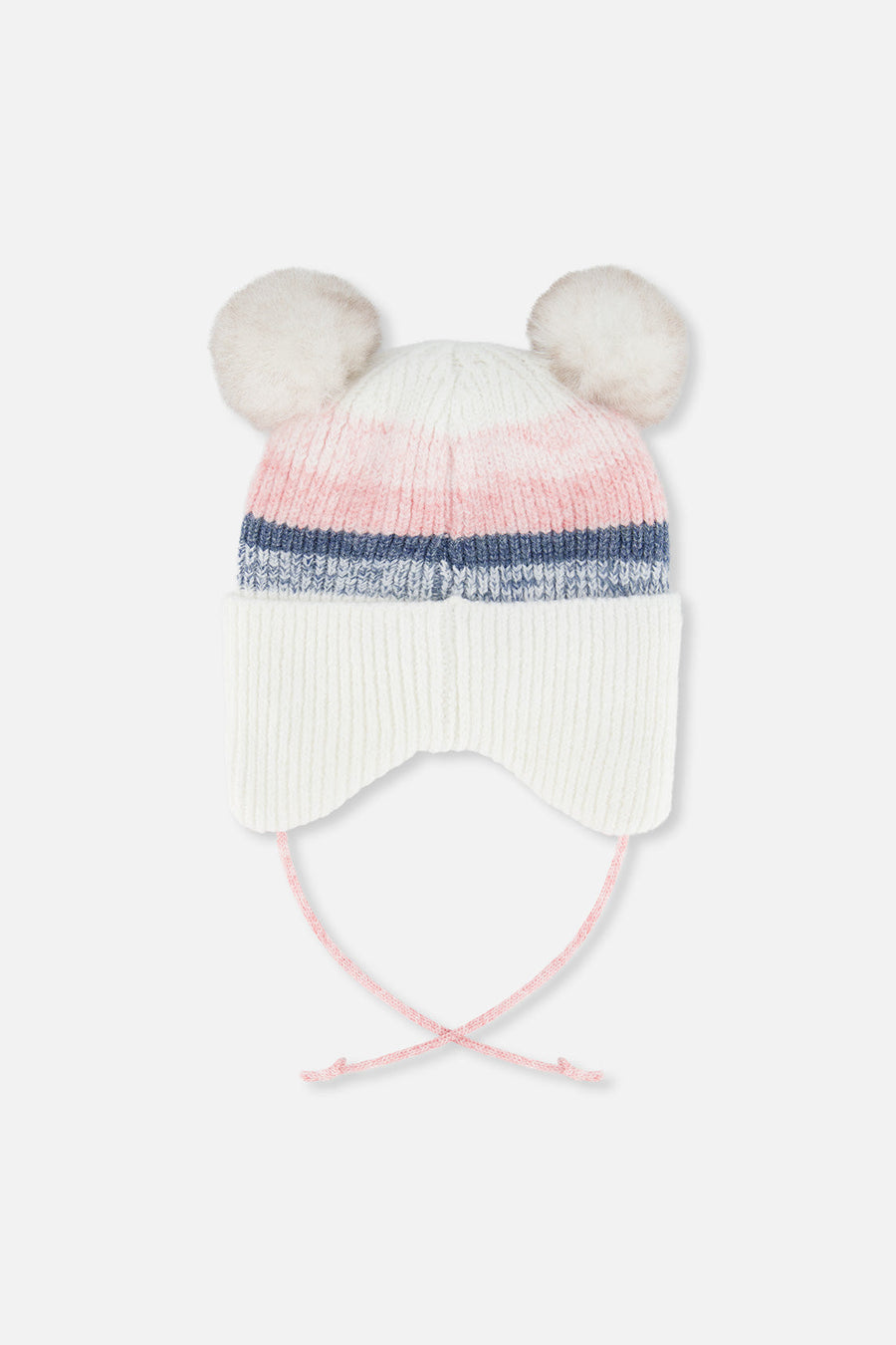Baby Winter Knit Hat With Ear Flaps And Pompoms Off-White, Pink And Blue - J10ZA06_01880