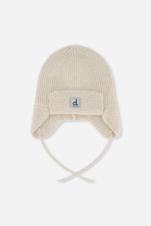 Baby Winter Knit Hat With Ear Flaps And Strings Beige - J10ZA07_01470