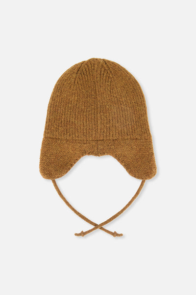 Baby Winter Knit Hat With Ear Flaps And Strings Brown Sugar - J10ZA07_01740